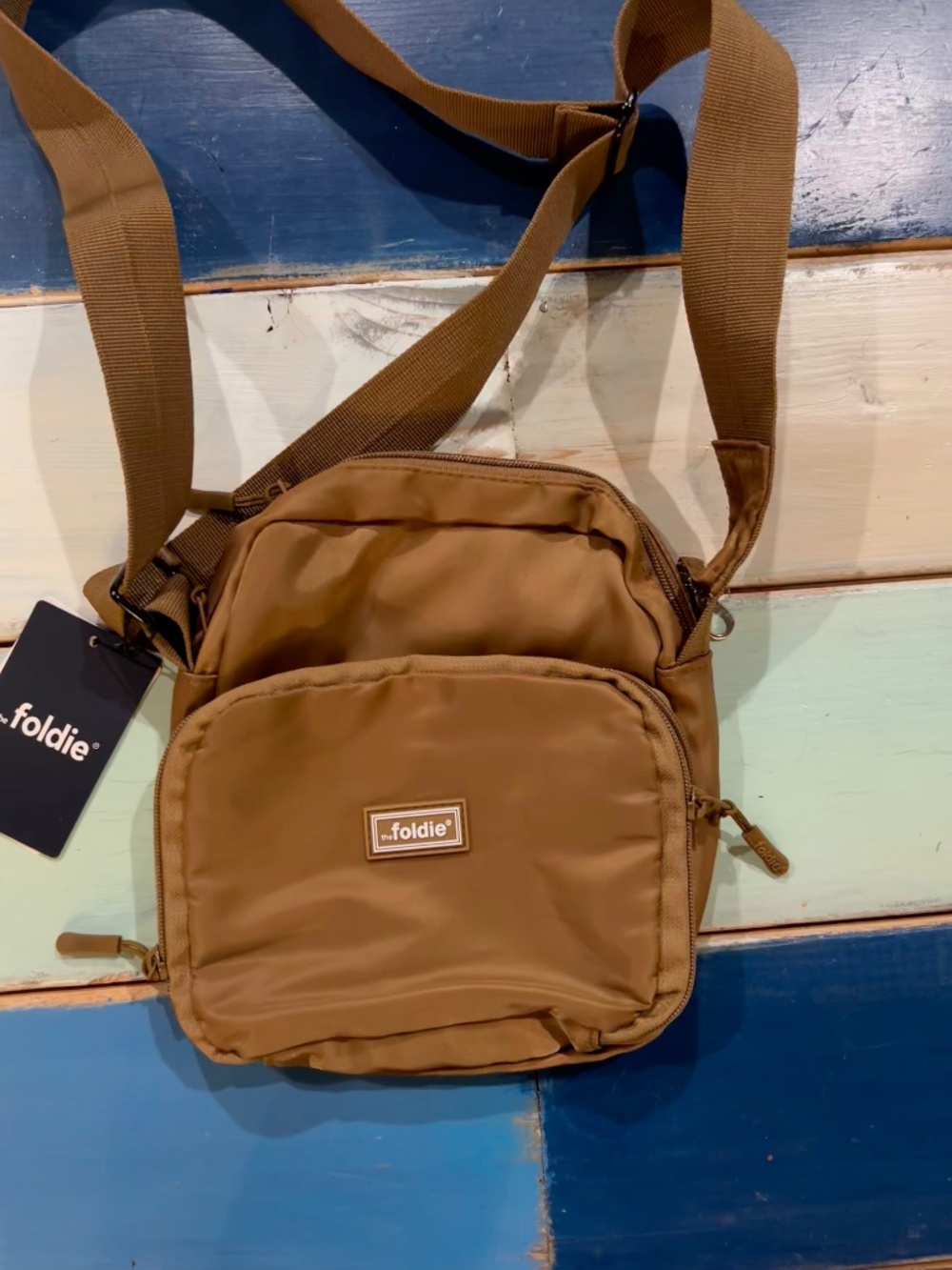 The Foldie RFID Safe Anti-Theft Crossbody Travel Bag Brown NWT